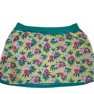 Lands' End Yellow Floral Swim Skirt with Green Waistband Size 22W Beach Travel